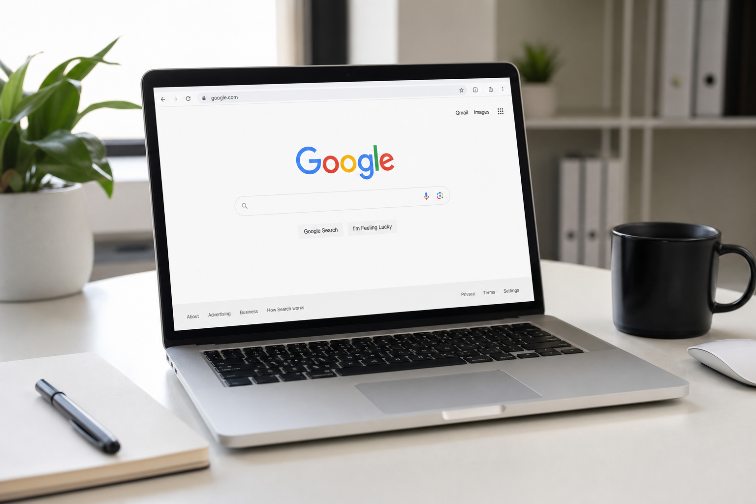Google aberto na tela de um notebook